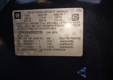2015 Chevrolet Equinox 1Lt from USA, damaged, VIN 2GNFLFEK0F6223189